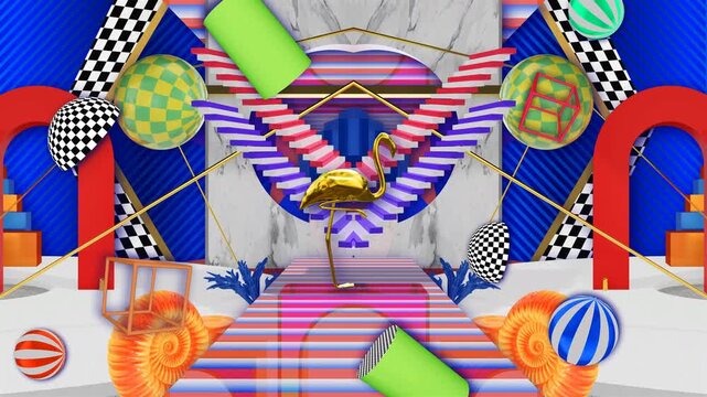 Abstract Psychedelic Geometric Looping Video Background with Flamingo Asset