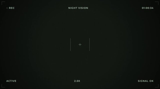 Night vision surveillance recording screen with green glitch distortion and digital HUD, security camera monitor overlay 4k video