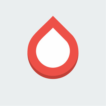 Red drop shape logo on gray background