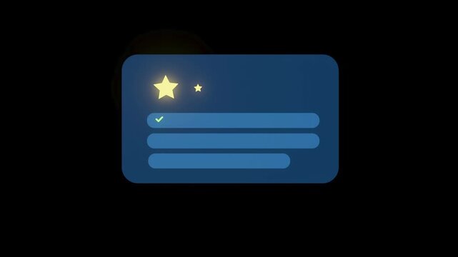 Five stars rating with check marks on a digital screen at night showcasing feedback or review process