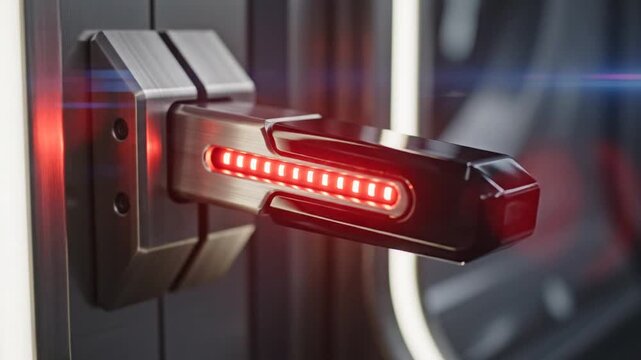 Switch panel with glowing red indicators mounted on a metallic surface represents an emergency shutdown or activation control for industrial machinery.
