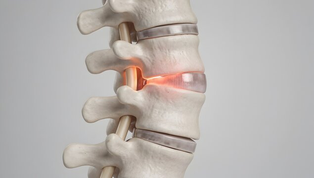 Ultra-realistic medical render of broken spine and misaligned vertebrae, precise bone structure, soft shadowing, sterile background, premium diagnostic visualization