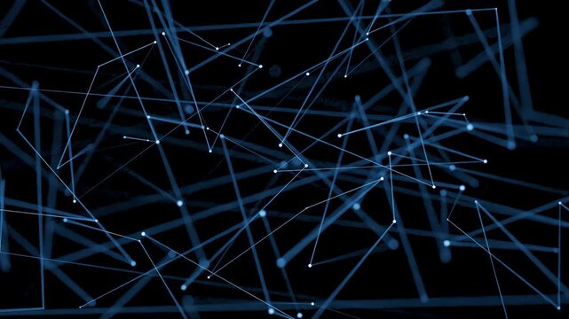 Lines and dots form a complex pattern in blue against a black background during a digital art display