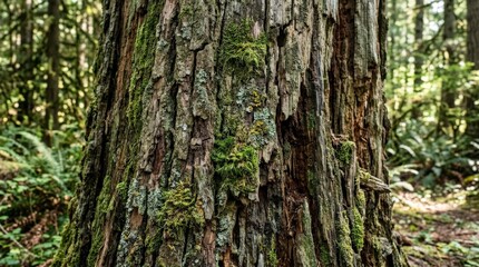 Obraz premium Very old rotten tree bark with beautiful texture, natural organic surface with cracks, mossy tones and strong woodland background appeal for ecology, forestry and design themes, realistic detail,