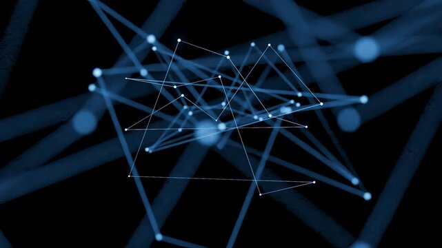 Network of lines and dots in dark background showing connection and interaction among different elements