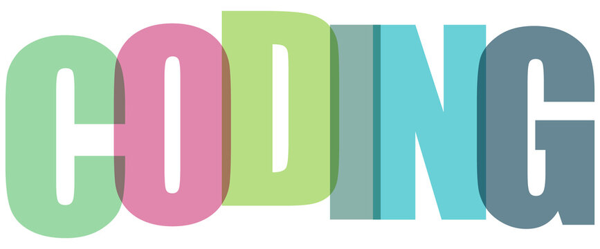 Colorful coding word with pastel colors on white