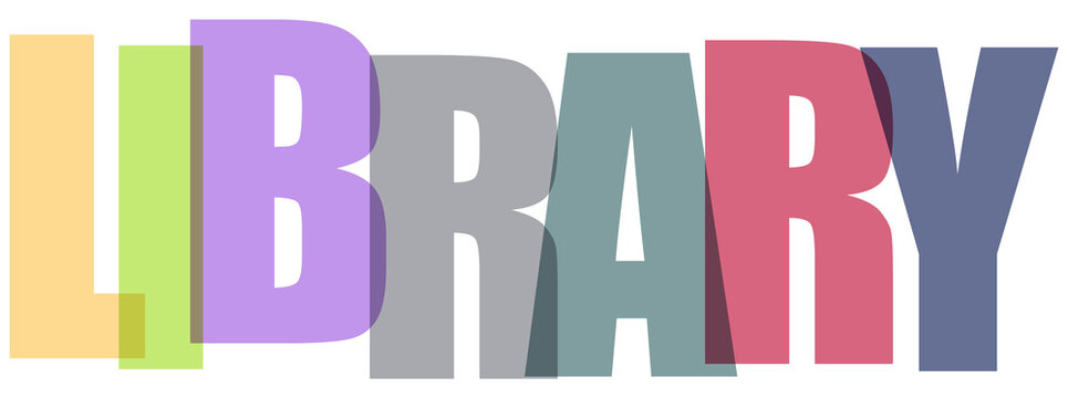Colorful library word with shadow effect on white