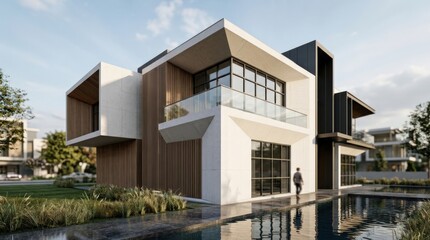 Fototapeta premium Architectural abstract design with clean lines and modern form, premium editorial background for real estate, branding and design themes, balanced geometry and elegant shadow play, soft natural light,