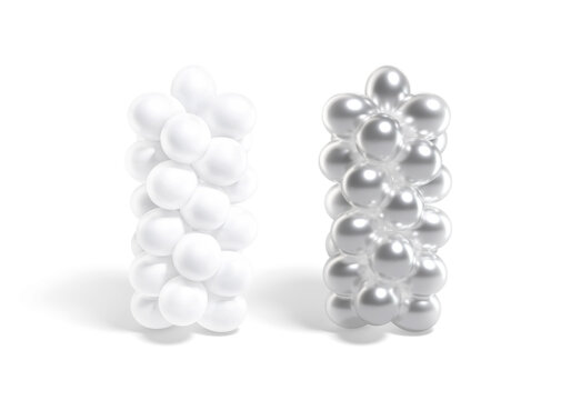 Blank white and silver round balloon column mockup png, transparent background, 3d rendering. Empty balloons bouquet or tower mock up cut out. Clear layered cloud or arch helium composition template.
