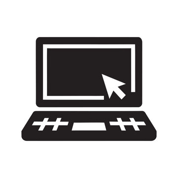 Flat Laptop Computer Icon with Mouse Pointer Arrow on Screen
