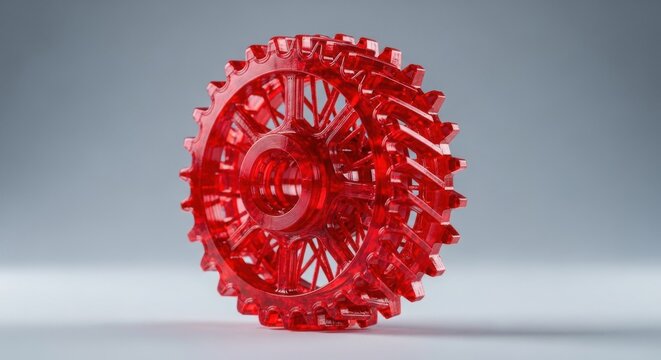 Red gear, mechanical wheel, industrial cog, 3D illustration