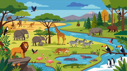 Colorful illustration of African savanna animals. © garr