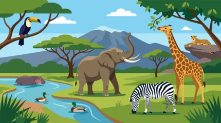 Fototapeten Zoo Colorful illustration of savannah animals.  © garr