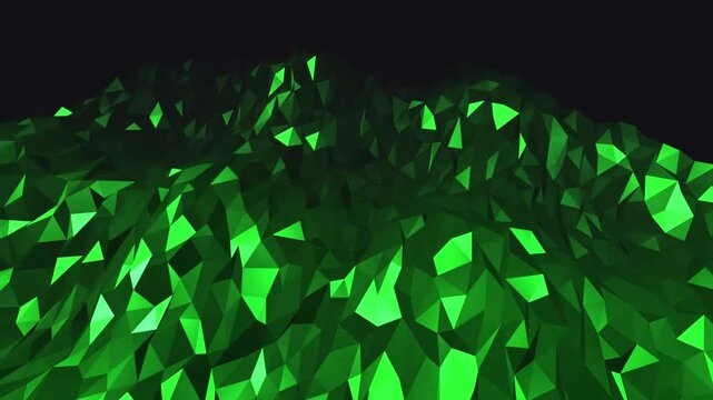 High-quality 3D render of an abstract low poly geometric surface. Perfect for modern technology presentations, futuristic corporate backgrounds, VJ loops, and seamless motion graphics.