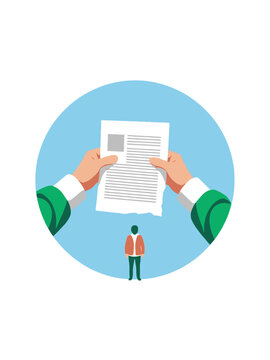 Hands holding torn document above person concept illustration