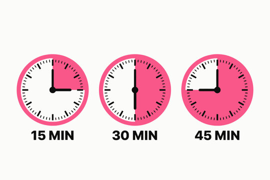 Pink Timer Clock Icons Showing 15 30 and 45 Minute Intervals