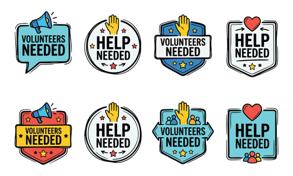 Volunteer Recruitment Badges and Help Needed Icon Collection