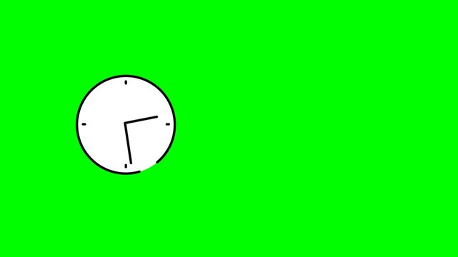 Features a minimalist dial with simple markings, smoothly moving hands. Animation of a clock face with moving hands, showing the passage of time in reverse. Countdown. 2D flat animation. Alpha channel
