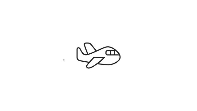 Animated of plane linear icon animation.Airplane is flying on background.Commercial flight, traveling concept 4k animation on white background