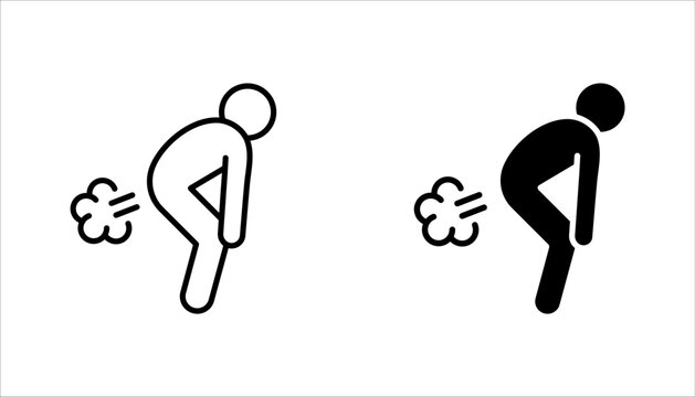 Stick man farting icon set. symbol human figure various postures. vector illustration on white background