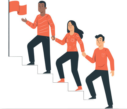Team Climbing Stairs to Success Vector Illustration &ndash; Leadership, Teamwork and Goal Achievement Concept