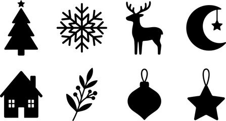 Fototapeta premium Festive Christmas icons collection with winter elements and celestial motifs