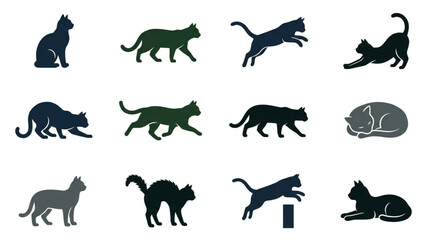 Obraz premium Black Silhouette Cats in Various Poses.