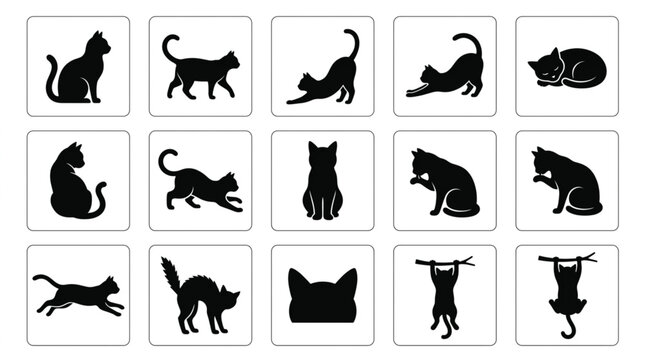 Black Silhouette Cats in Various Poses.