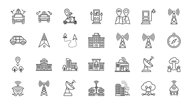 Collection of modern technology and navigation icons
