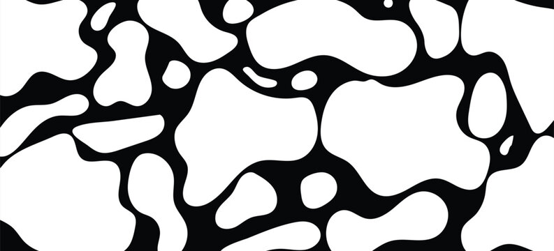 Seamless Black and White Organic Abstract Pattern Background with Fluid Irregular Shapes, Modern Black White Abstract Camouflage Pattern with Organic Fluid Forms Background