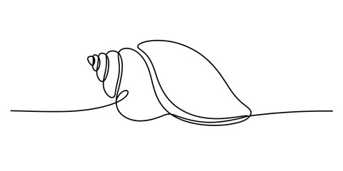 Simple continuous line drawing of a seashell, minimalist art, elegant ocean theme © Jotish_Design Store