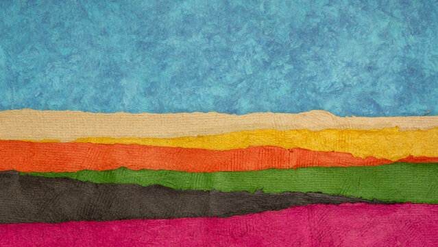 vivid abstract landscape with a blue sky - a collection of art papers