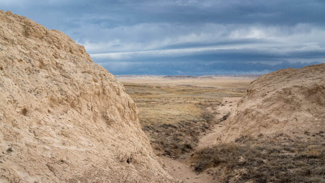 dark stormy clouds over prairie - Pawnee National Grassland in northern Colorado near Wyoming border in winter or early spring scenery