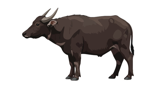 Standing water buffalo illustration isolated on white background side view of carabao farm animal