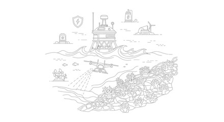 Fototapeta premium Ocean Environmental Protection and Renewable Energy Concept Illustration