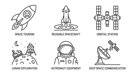 Space Exploration and Astronomy Line Icons Set © Trimo