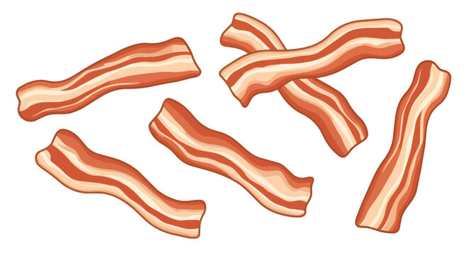 Delicious crispy fried bacon strips illustration isolated on white background