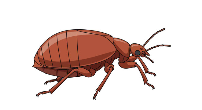 Detailed illustration of a reddish brown bed bug pest insect isolated on white background