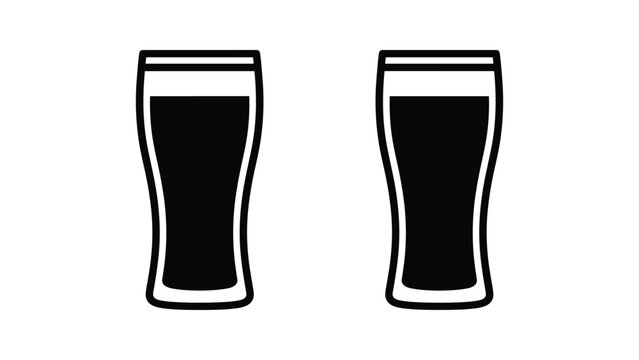 Full pint glasses set in outline and solid black silhouette vector icon for bar and pub menu