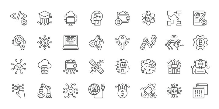 Future Tech, icons in line design. Future, technology, tech, innovation, artificial, intelligence, AI on white background vector. Future Tech editable stroke icons