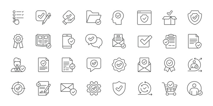 Check mark, icons in line design. Check, mark, tick, approve, complete, success, validate on white background vector. Check mark editable stroke icons