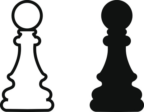 Chess pawn solid and outline icon vector on transparent background