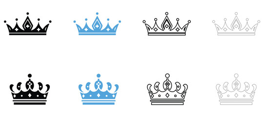Obraz premium Royal crown tiara icon vector, king queen crown symbol vector, silhouette and line art illustration