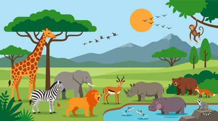 Various Animals in a Savannah Environment. © juli