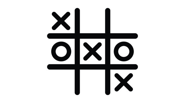 Tic tac toe board with symbols black lines on white background silhouette