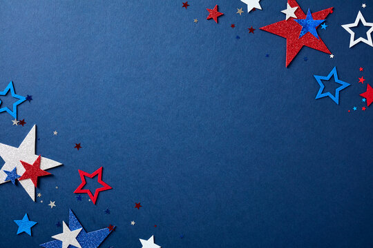 US holidays frame background with patriotic stars. Perfect for 4th of July, Memorial Day, or Labor Day designs with copy space.