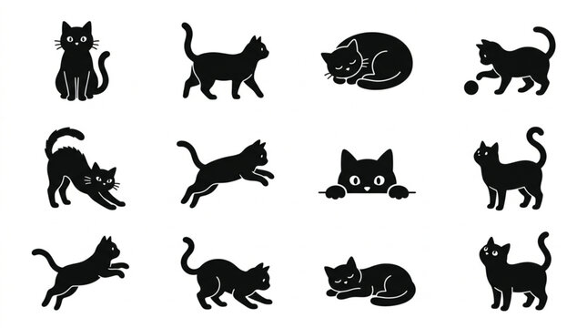 BlackSilhouetteCatsVariousDynamicPosesCollection.
