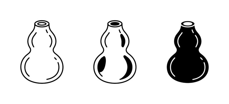 Gourd Bottle Icons, Simple Outline and Silhouette Designs, Vector Art