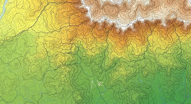 Detailed green and yellow topographic contour map of a mountainous region.