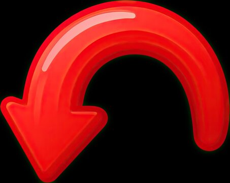 Large glossy red curved arrow pointing downward on black background
